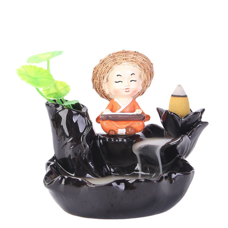 zensoullab Purple Clay Backflow Incense Burner Ceramic Creative Ornament Craft Incense Little Monk Viewing Smoke Mountain Water Flow