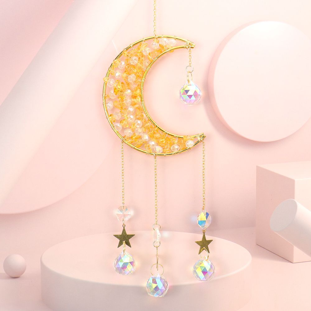 zensoullab Handmade Beaded Natural Crystal Crushed Stone Moon Star Wind Chime Craft Decoration Pendant Sun Catcher