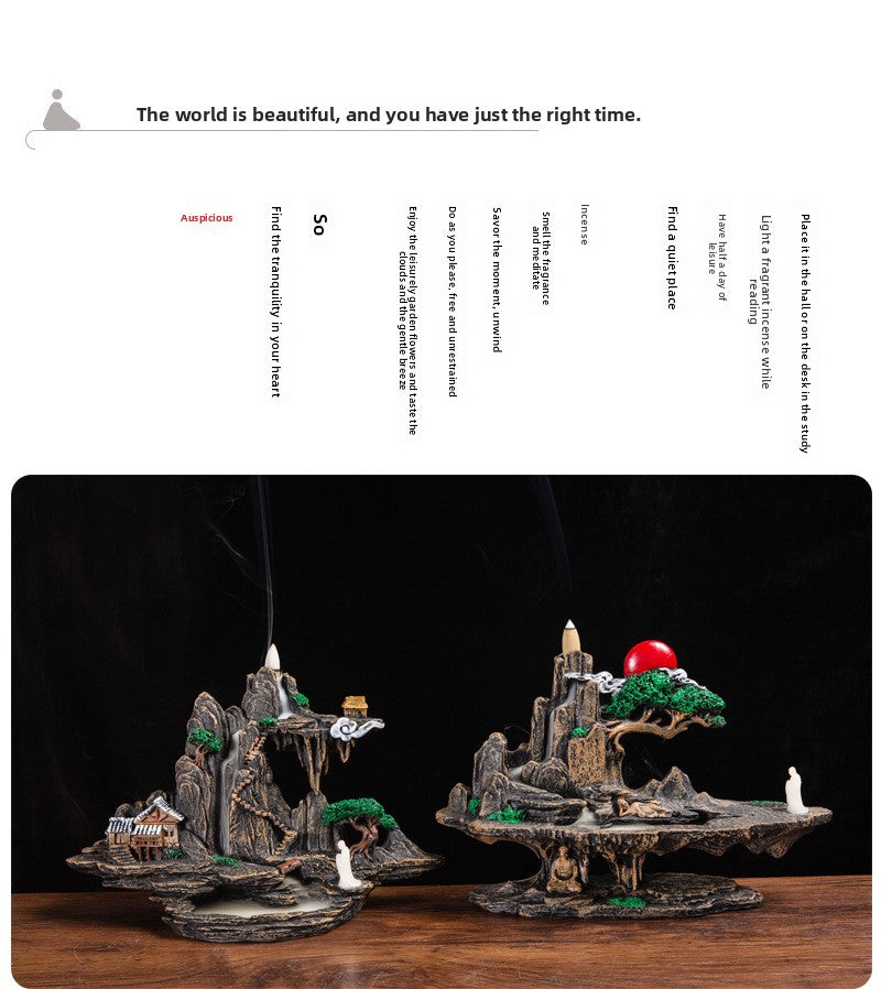 zensoullab Zen Large Backflow Incense Burner Pastoral Resin Sandalwood Burner Home Living Room Indoor Backflow Incense Ornament Pastoral Style