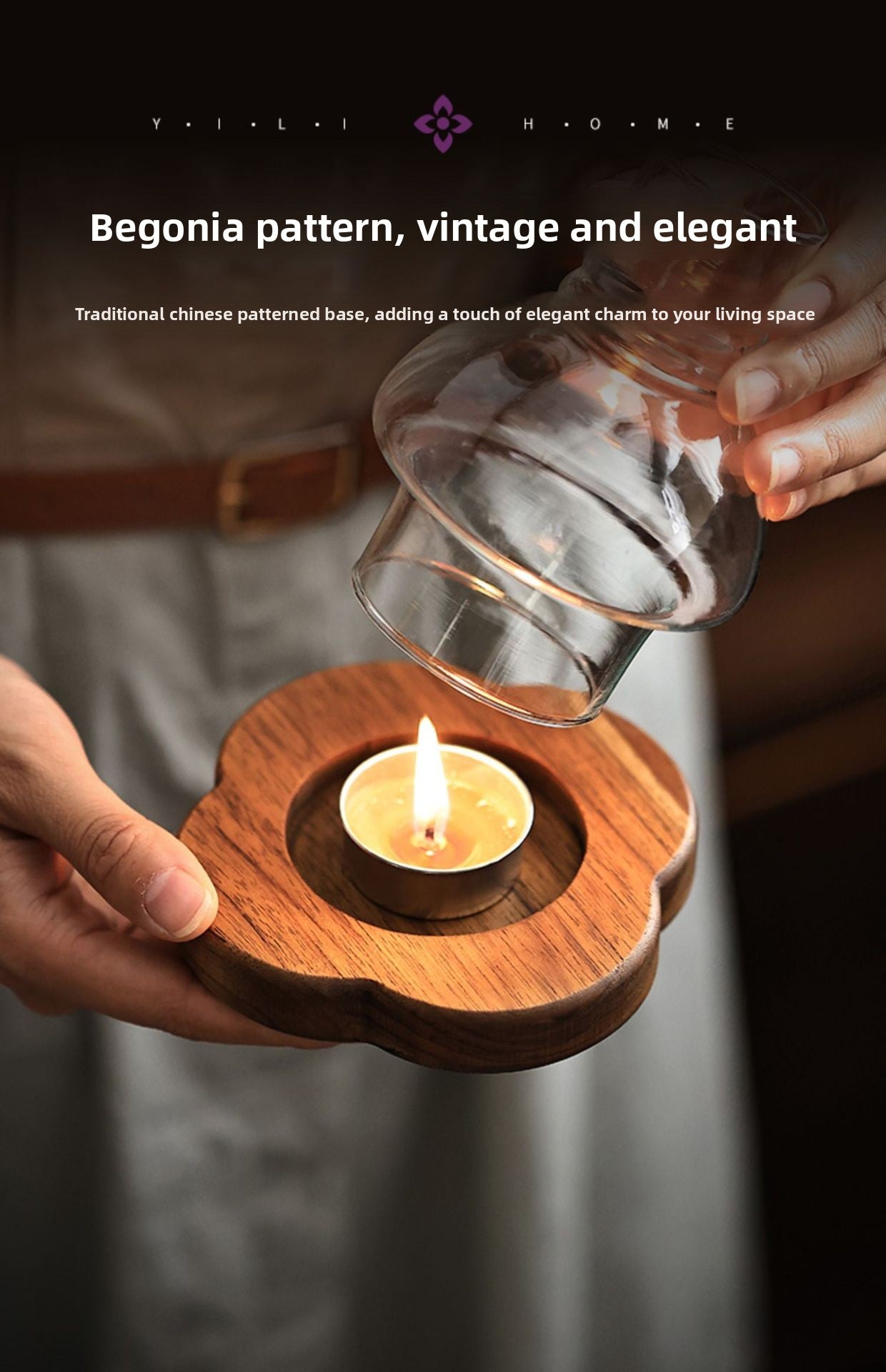 Zensoullab Japanese Style Solid Wood Windproof Glass Lampshade Candlestick Vintage Aromatherapy Candle Light Coffee Table Zen Atmosphere Ornaments