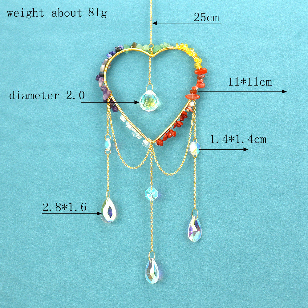zensoullab Natural Raw Stone Crystal Wind Chime Sun Catcher Heart Hanging Holiday Home Decoration