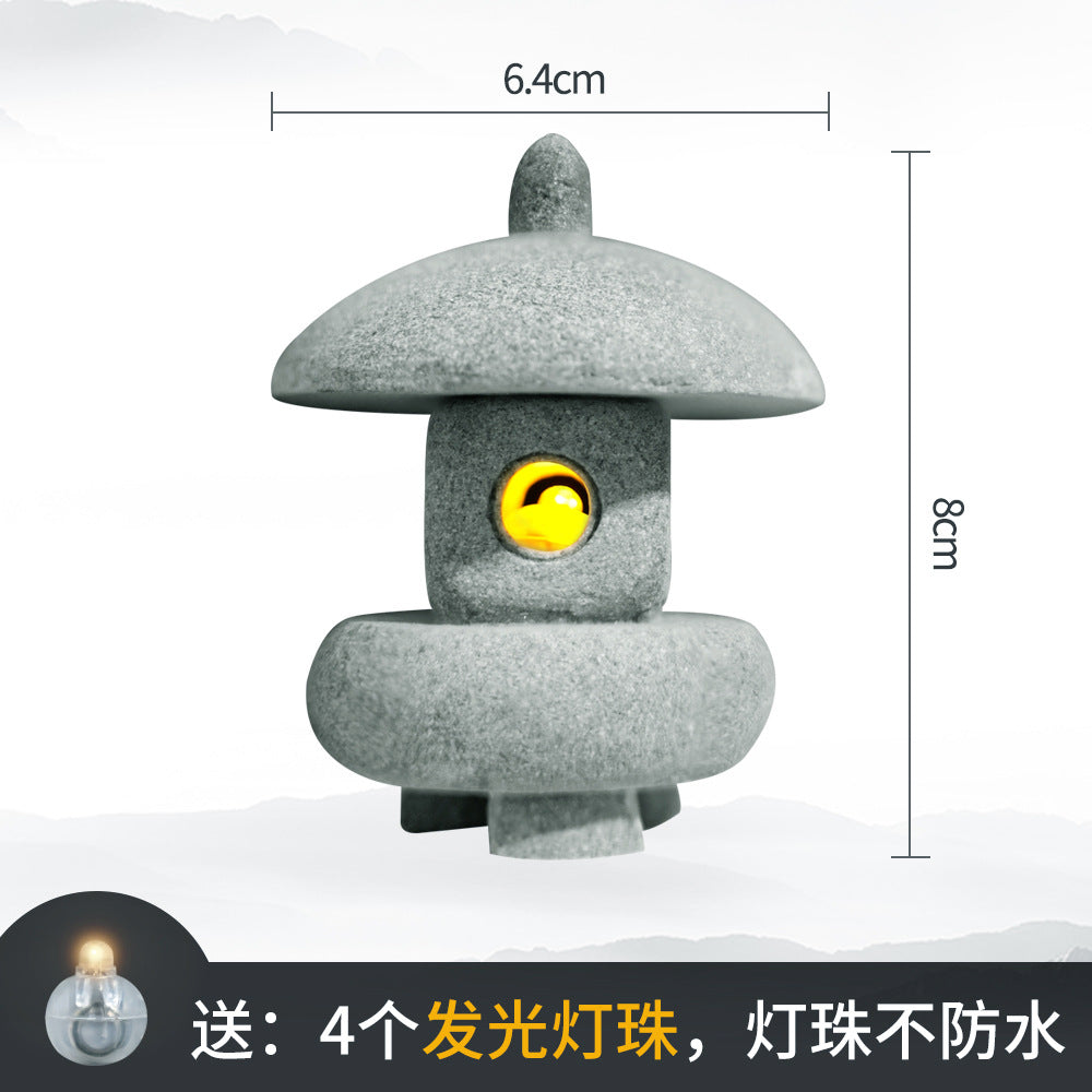 zensoullab Japanese Style Stone Lantern Micro Landscape Ornament Chinese Style Bonsai Fish Tank Decoration Ancient Style Desktop Zen Tea Table Stone Lantern