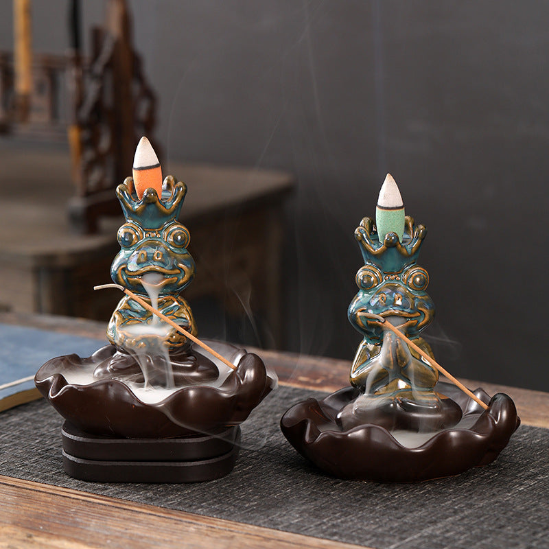zensoullab Frog Prince Backflow Incense Burner Ceramic Creative Ornament Home Decoration Incense Holder Incense Stand Incense Device