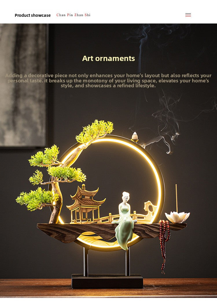 Zensoullab Ceramic Backflow Incense Burner Led Night Light Incense Decoration New Chinese Hallway TV Cabinet Dongting Lake Gift Incense