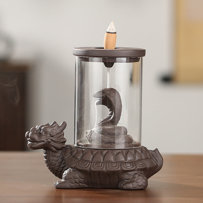 zensoullab Purple Clay Backflow Incense Burner Buddha Hand Lotus Acrylic Cover Agarwood Sandalwood Creative Home Decor Gift