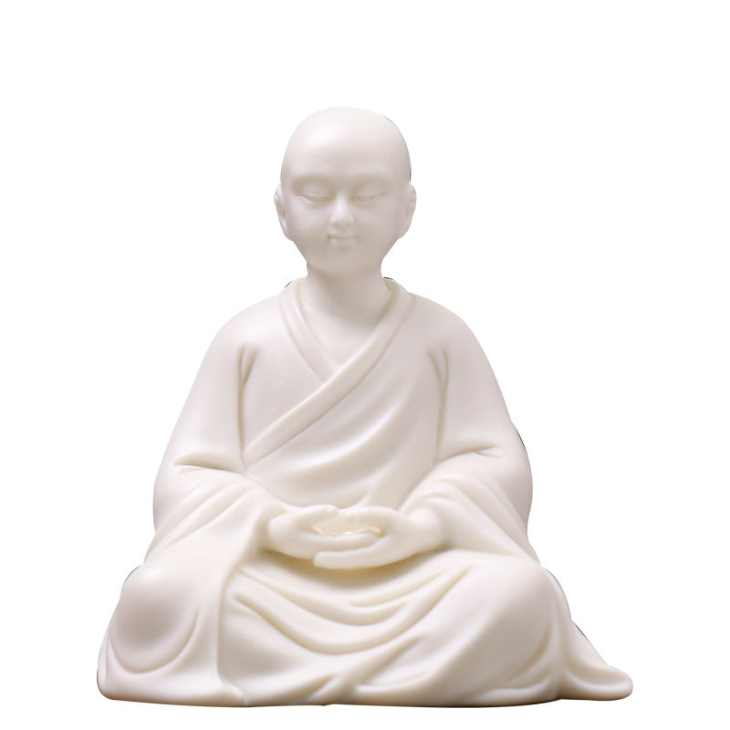 zensoullab Zen White Porcelain Little Monk Figure Chinese Style Ceramic Little Novice Creative Tea Room Home Living Room Entrance Decoration Ornament