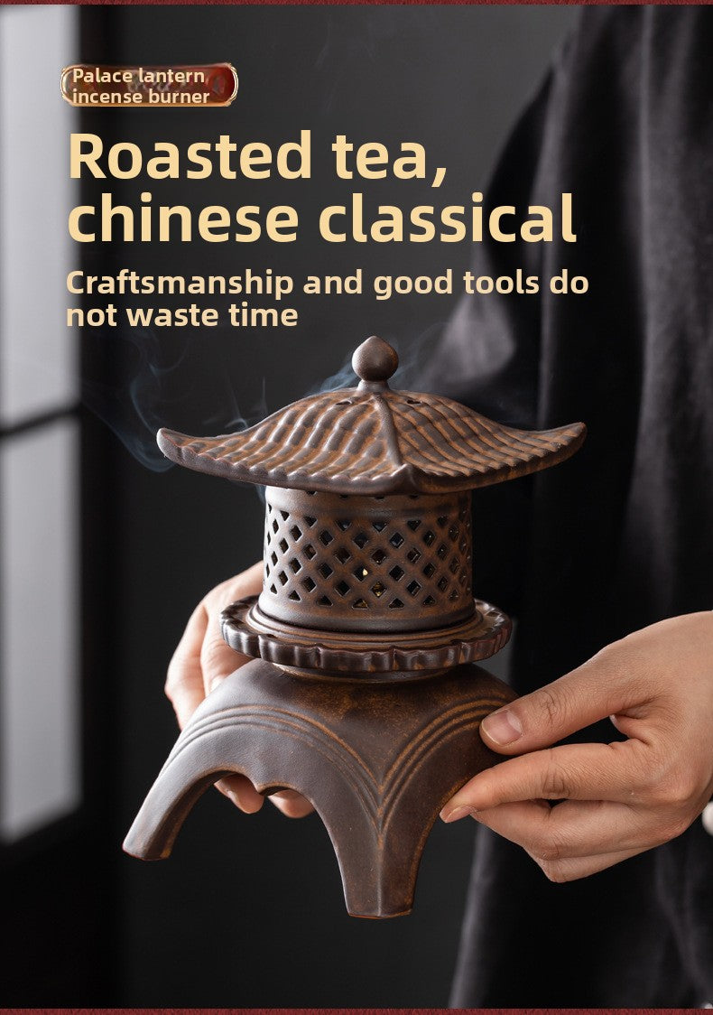 zensoullab Incense Burner Ceramic Purple Clay Hollow Han Yun Palace Lantern Candle Incense Essential Oil Burner Incense Stick Agarwood Multifunctional Ornament
