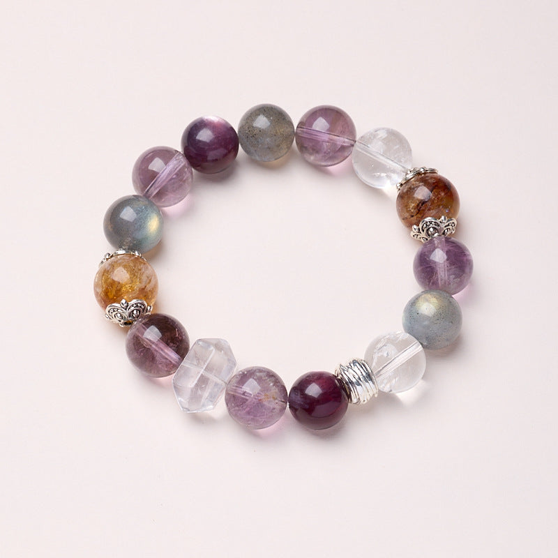 zensoullab Original Design Natural Amethyst Bracelet for Women Nine Purple Fire Yellow Assay White Crystal Multi-Gemstone Crystal Bracelet