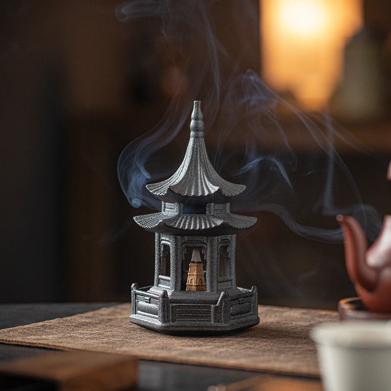 Zensoullab Creative Ceramic Hexagonal Pavilion Tower Incense Burner Home Indoor Incense Burner Zen Tea Room Incense Box Decoration the Machine of Incensing