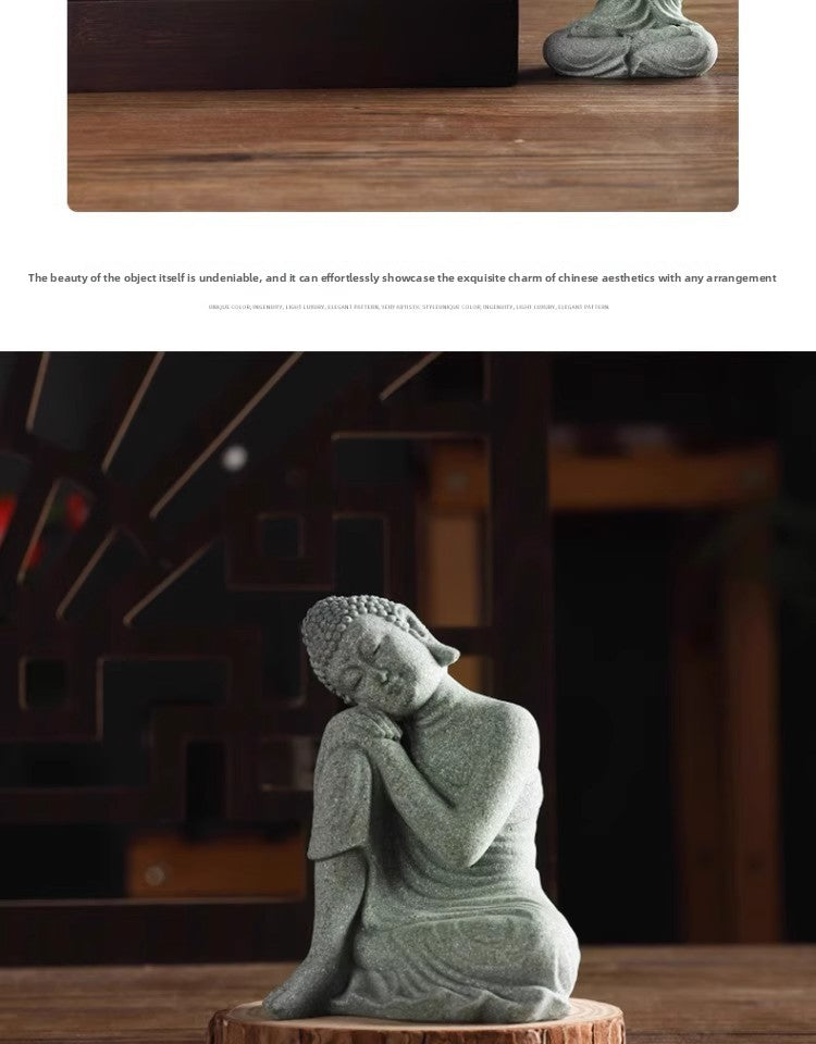 zensoullab Green Sandstone Buddha Statue Ornament Micro Landscape Fish Tank Landscaping Rockery Bonsai Living Room Zen Tea Tabletop Stone Small Sitting Buddha