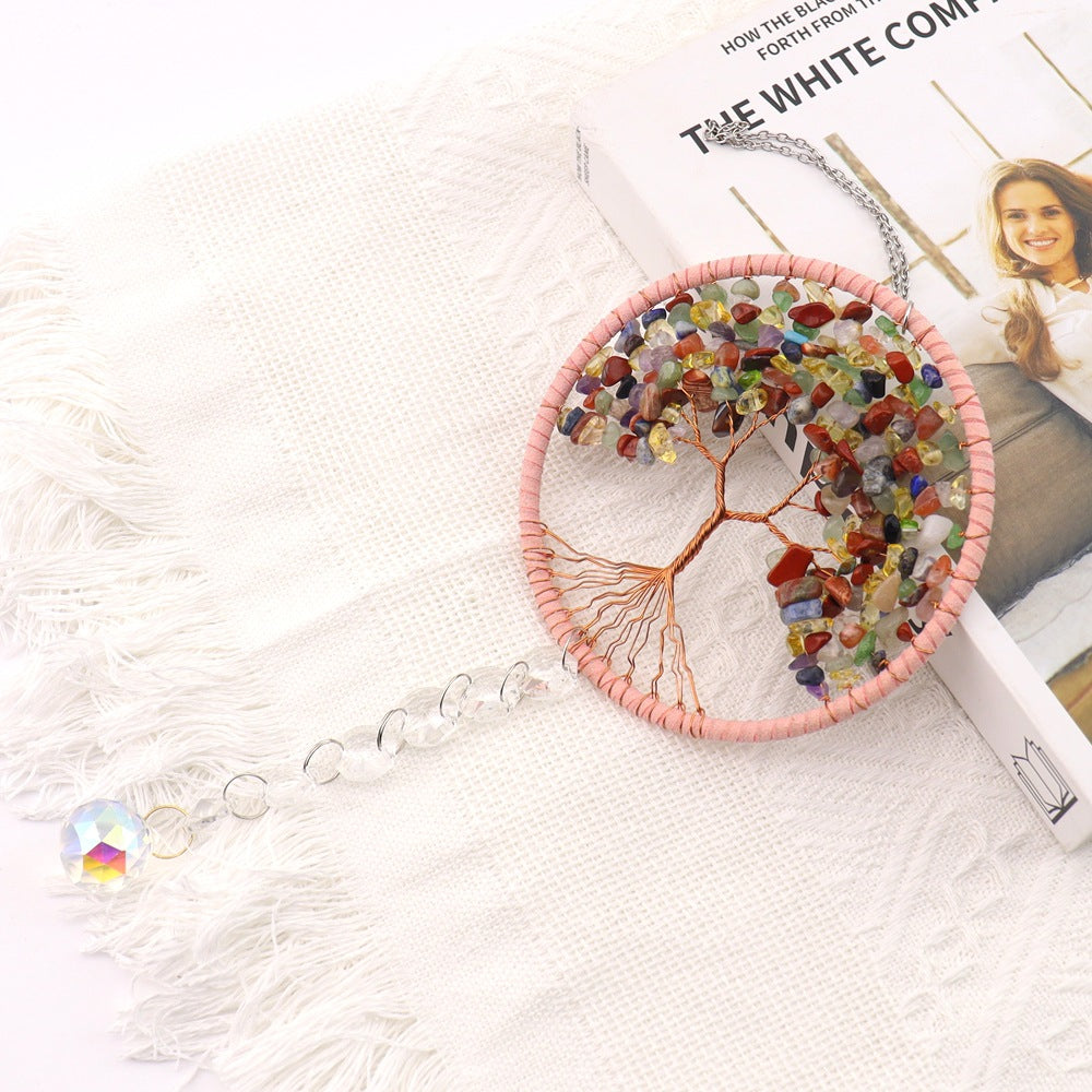zensoullab Crystal Sun Catcher Car Hanging Woven Fortune Tree Life Tree Car Ornament Car Hanging Crystal Wind Chime Decoration