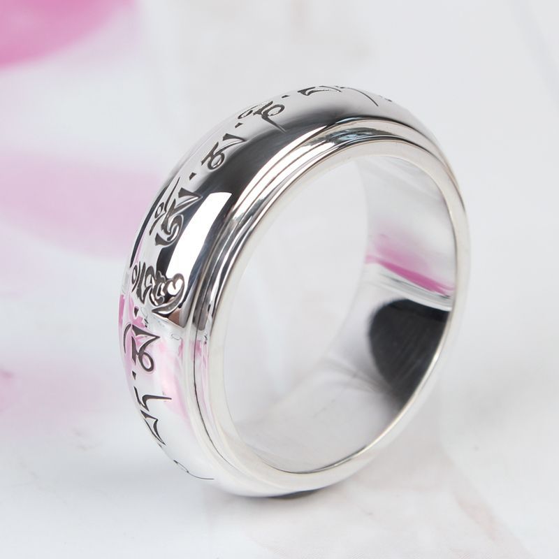 zensoullab High-End Retro Tibetan Six-Word Mantra Ring Rotating Ring Great Bright Mantra Outer Ring Rotatable Niche Personality Trendy Domineering