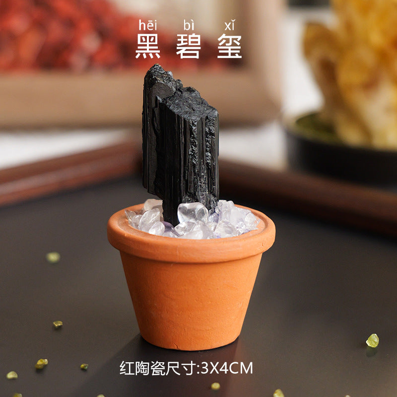 zensoullab Natural Crystal Raw Stone Mineral Pot Ornament Crystal Gemstone DIY Simulation Potted Plant Home Desktop Car Ornament