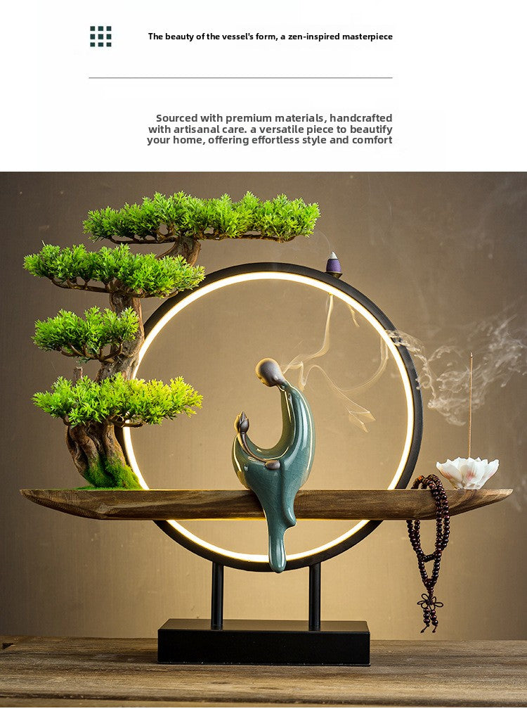 zensoullabled Lamp Circle Base Zen Backflow Incense Burner Chinese Style Home Entrance Decoration Office Tea Room Aromatherapy Burner Household