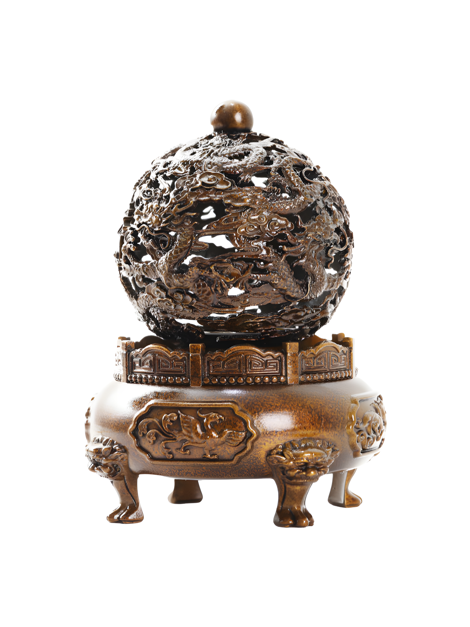 Zensoullab “Dragon’s Fortune Incense Burner” – Brass Gilded Carving for Meditation & Mindful Living