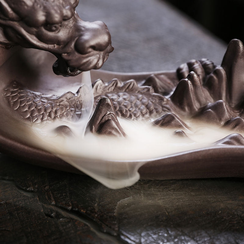zensoullab Purple Clay Backflow Incense Burner Large Dragon Ornament Creative Chinese Dragon Mountain Water Backflow Incense Burner Ornament