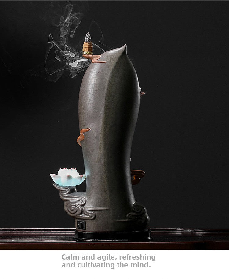 zensoullab Creative Backflow Incense Burner for Home Indoor Chinese Zen Tea Tray Tea Ceremony Decoration Living Room Tea Art Small Ornament Aromatherapy Burner