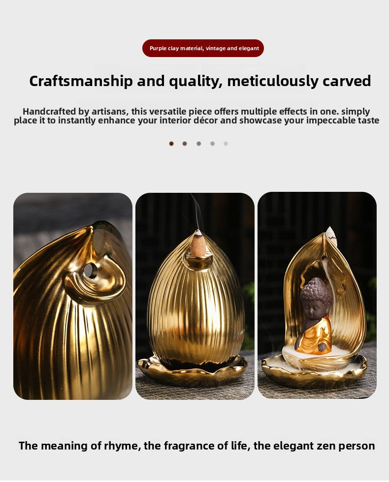 zensoullab Backflow Incense Burner Rulai Flowing Incense Gold Base Small Shaami Creative Backflow Incense Burner Home Incense Desktop Ornament