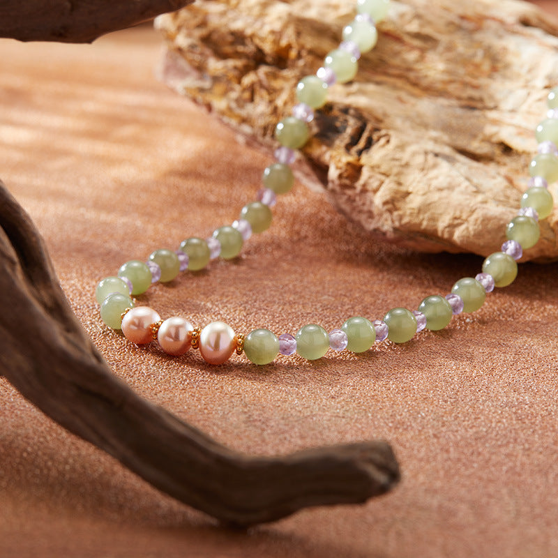 zensoullab Natural Hetian Jade Pearl Necklace Women's Set S925 Solid Silver Clavicle Chain Hot Sale