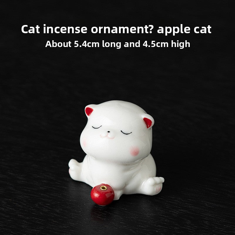 zensoullab Creative Ceramic Cute Little Cat Incense Holder Incense Tray Home Indoor Sandalwood Agarwood Incense Burner Incense Holder Ornament