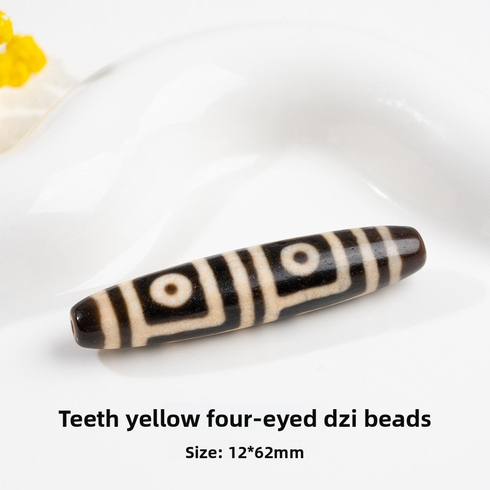 zensoullab Natural Yellow Four-Eyed Dzi Beads Taiwan Craft Agate Loose Beads Unisex Couple Style Weaveable Necklace