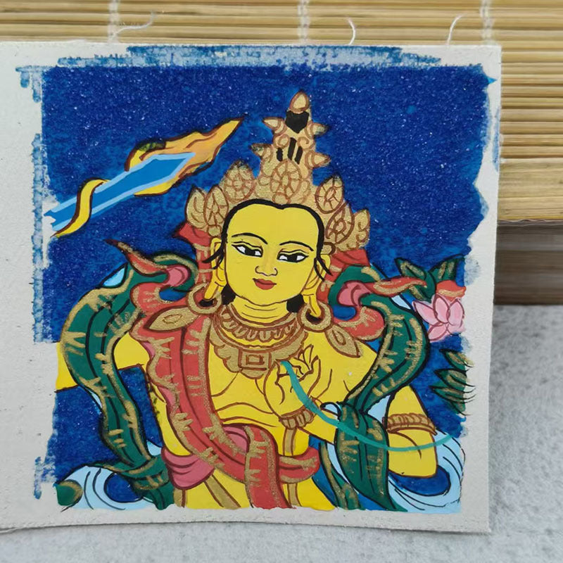 zensoullab Thangka Hand-painted Small Thangka Past and Present Life Zaki Ram Green Tara Yellow Wealth God Manjushri Four-armed Guanyin Small Pendant