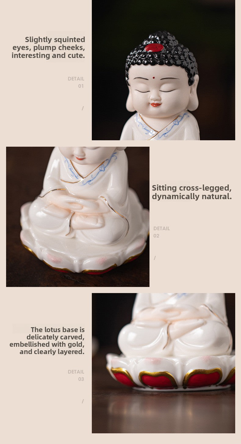 zensoullab Zen Style Chinese Ceramic Three Saints Buddha Guanyin Ksitigarbha Desktop Small Ornaments Creative Home Living Room Household Decorations
