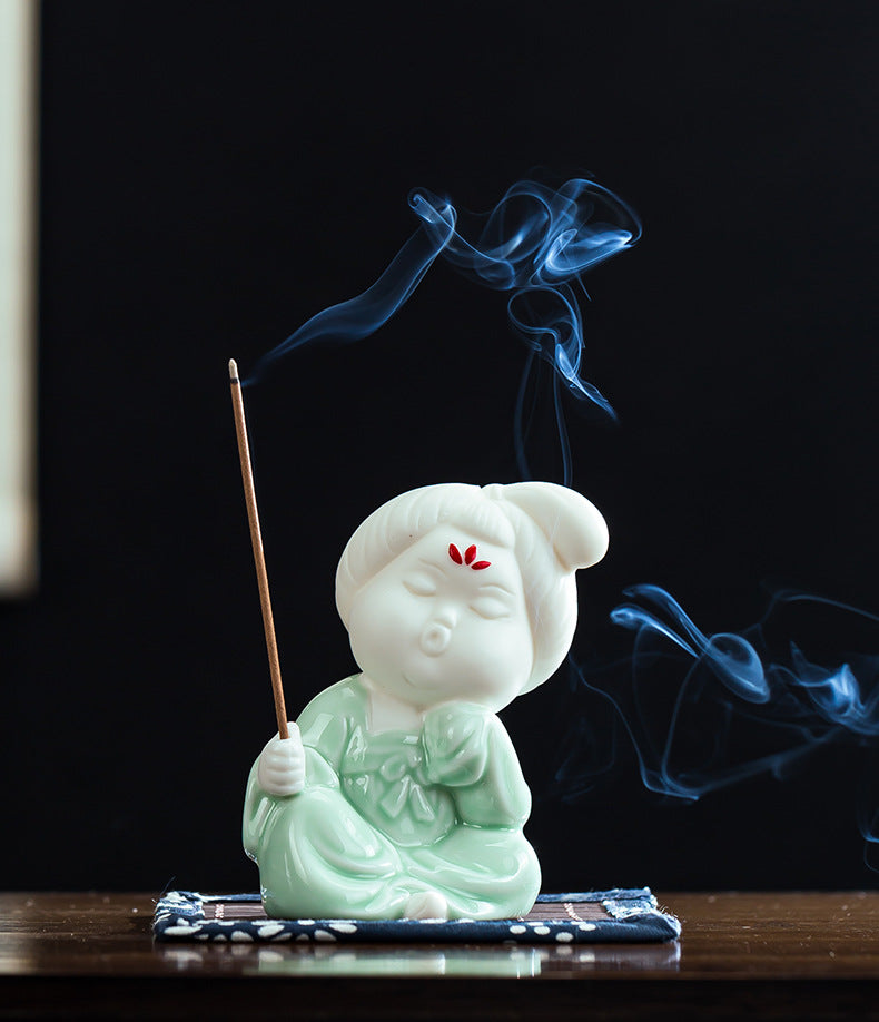 zensoullab Chinese Style Ceramic Lady Incense Holder Incense Stand Incense Burner Incense Stick Sandalwood Home Aromatherapy Burner Creative Home Decor Ornament