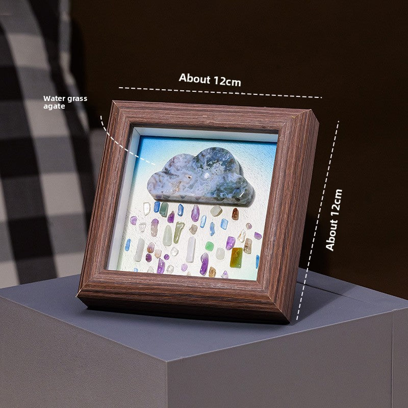 zensoullab Runyang Jewelry 4inch Natural Crystal Raw Stone Photo Frame Ornament Red Agate Fluorite Cloud Crushed Stone Painting Crystal Decoration