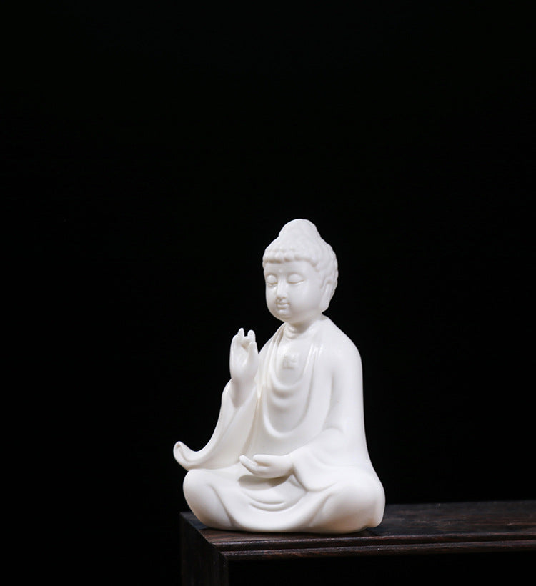 zensoullab Ceramic Western Three Saints Buddha Statue Ornament for Home Living Room Shakyamuni Buddha Guanyin Bodhisattva Ksitigarbha Entrance Decoration