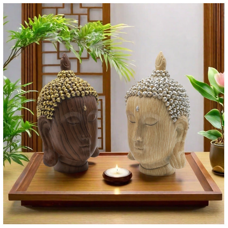 zensoullab Southeast Asian Buddha Statue Buddha Head Ornament New Chinese Zen Resin Craft Living Room Tea Room Home Retro Decoration