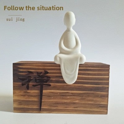 zensoullab Premium Dehua Sheep Fat White Porcelain Zen Phaseless Buddha Small Living Home Decor Ceramic Chinese Style Living Room Entrance Small Ornament