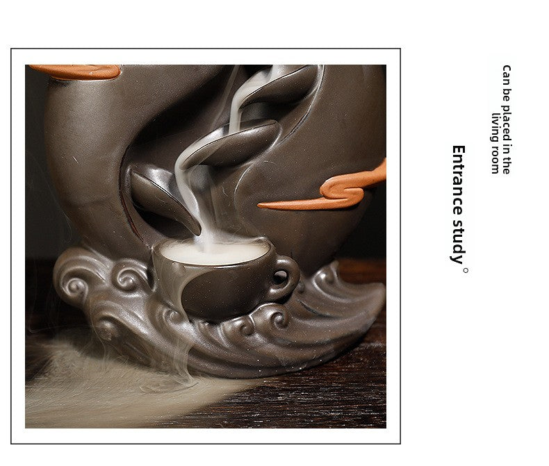 zensoullab New Teapot Smoke Backflow Incense Burner Large Ceramic Ornamental Incense Burner Home Decor Craft