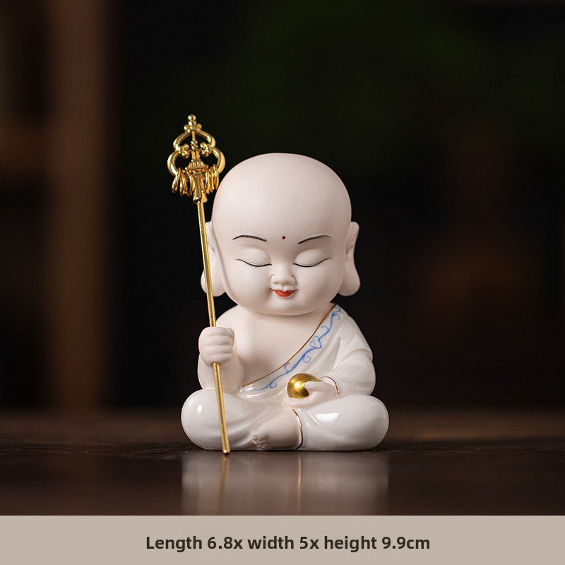 zensoullab Zen Style Chinese Ceramic Three Saints Buddha Guanyin Ksitigarbha Desktop Small Ornaments Creative Home Living Room Household Decorations