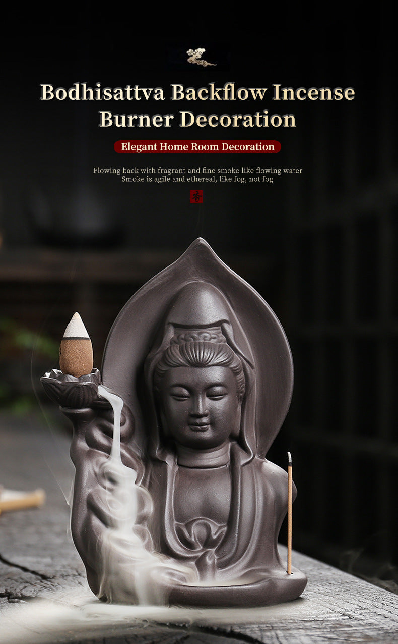 Purple Clay Backflow Incense Burner Creative Guanyin Sandalwood Agarwood Backflow Incense Burner Home Craft Ornament