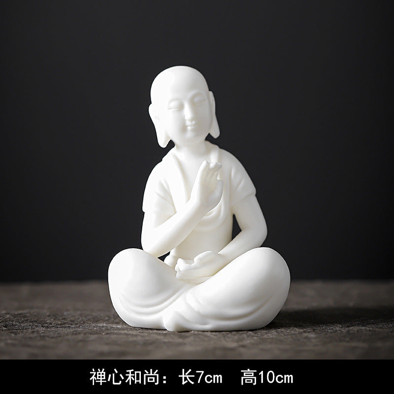zensoullab Premium Ceramic Little Monk Tea Pet Tea Ceremony Accessories White Porcelain Little Novice Tea Table Tea Room Decoration Zen Decoration Ornament