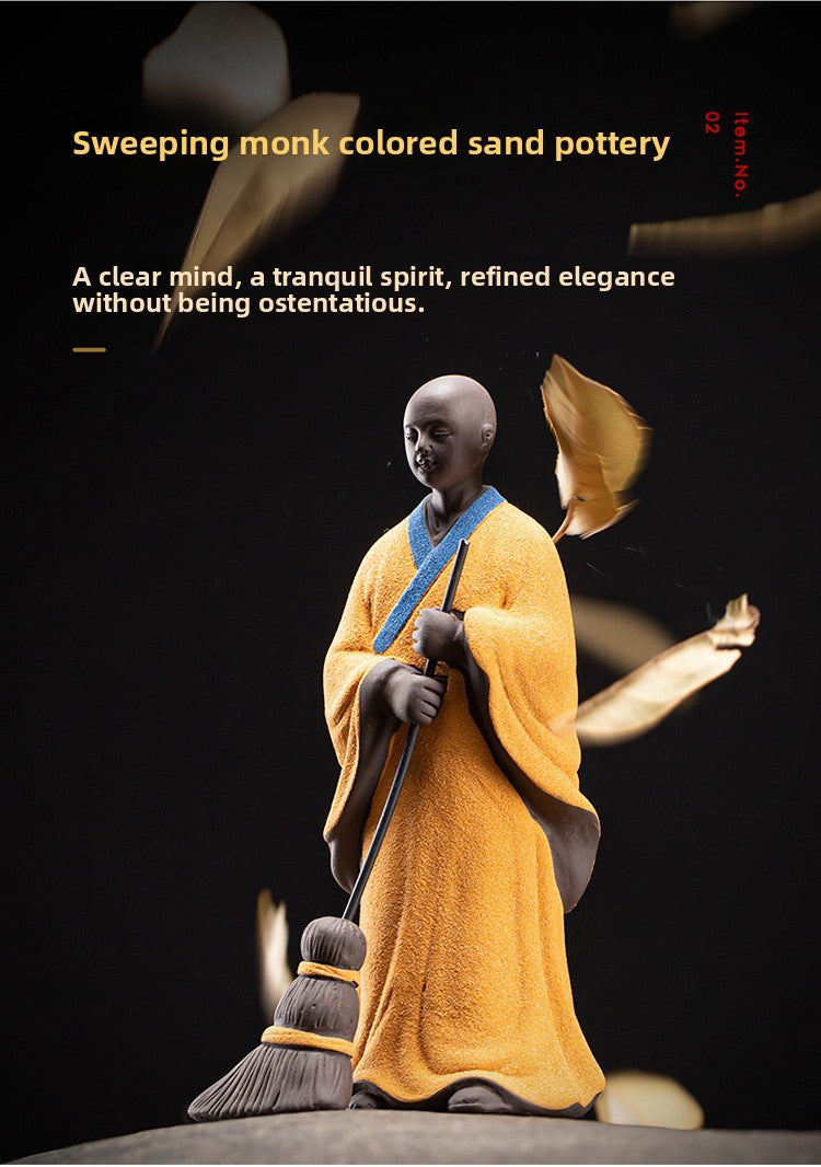 zensoullab Sweeping Monk Ceramic Little Monk Creative Ornament Chinese Style Study Office Zen Desktop Decoration Craft Display