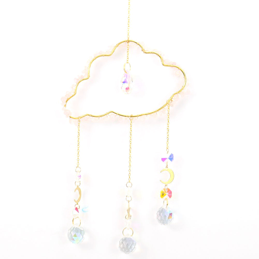 zensoullab Handmade Wire Wrapped Natural Crystal Crushed Stone Cloud Sun Catcher Hanging Ornament Wind Chime Decoration Pendant