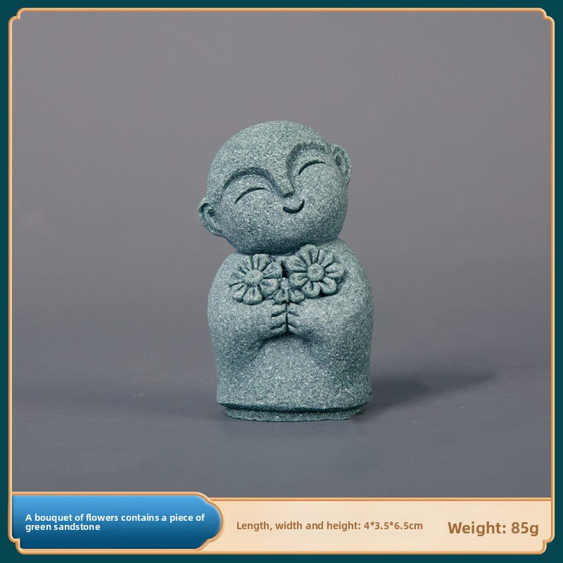 zensoullab Green Sand Stone Japanese Style Little Monk Home Aromatherapy Decoration Kyoto Kanzan Shape Fish Tank Aquarium Bonsai Matching Ornament