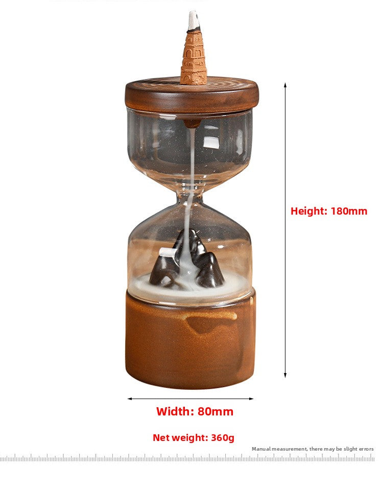 zensoullab Ceramic Backflow Incense Burner Windproof Cover Creative Mountain Water Flowing Ornamental Smoke Backflow Aromatherapy Burner Craft Decoration
