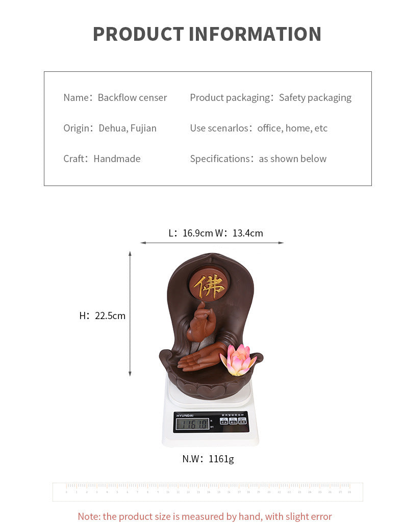 zensoullab Purple Clay Buddha Hand Lotus Backflow Incense Burner Creative Handmade Lotus Incense Holder Incense Stand Backflow Incense Burner Ornament