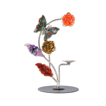 zensoullab Natural Crystal Rose Flower Butterfly Crystal Ball Ornament Crystal Craft Ball Stand Candle Holder Holiday