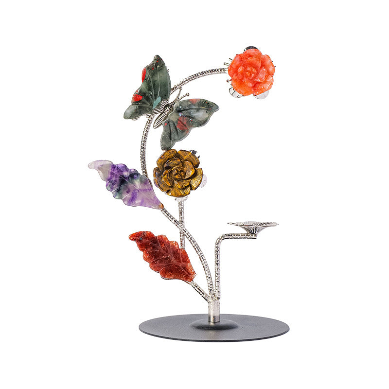zensoullab Natural Crystal Rose Flower Butterfly Crystal Ball Ornament Crystal Craft Ball Stand Candle Holder Holiday