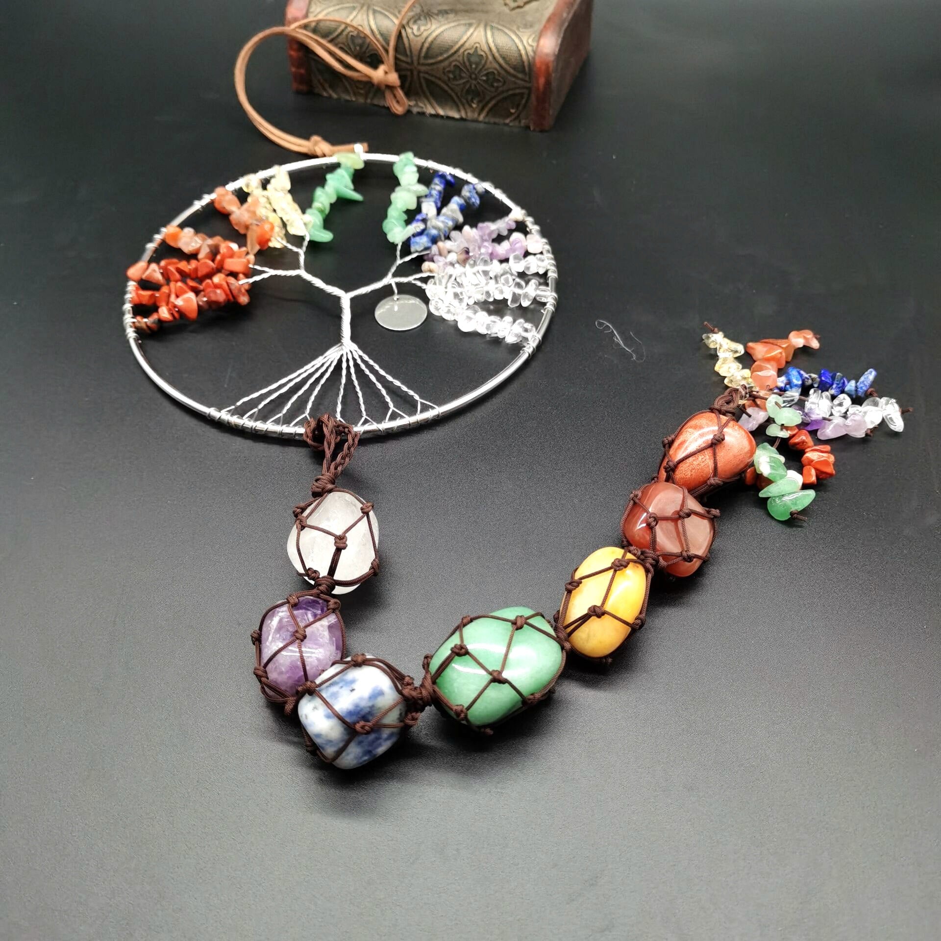 zensoullab Gravel Tree of Life Dream Catcher Hanging Ornament Agate Pendant