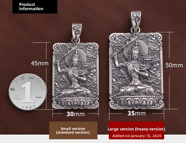 zensoullab Manjushri Bodhisattva Pendant for Men, Zodiac Rabbit, Retro Solid Necklace Amulet