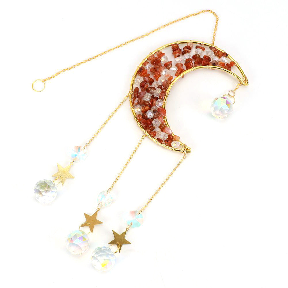 zensoullab Handmade Beaded Natural Crystal Crushed Stone Moon Star Wind Chime Craft Decoration Pendant Sun Catcher
