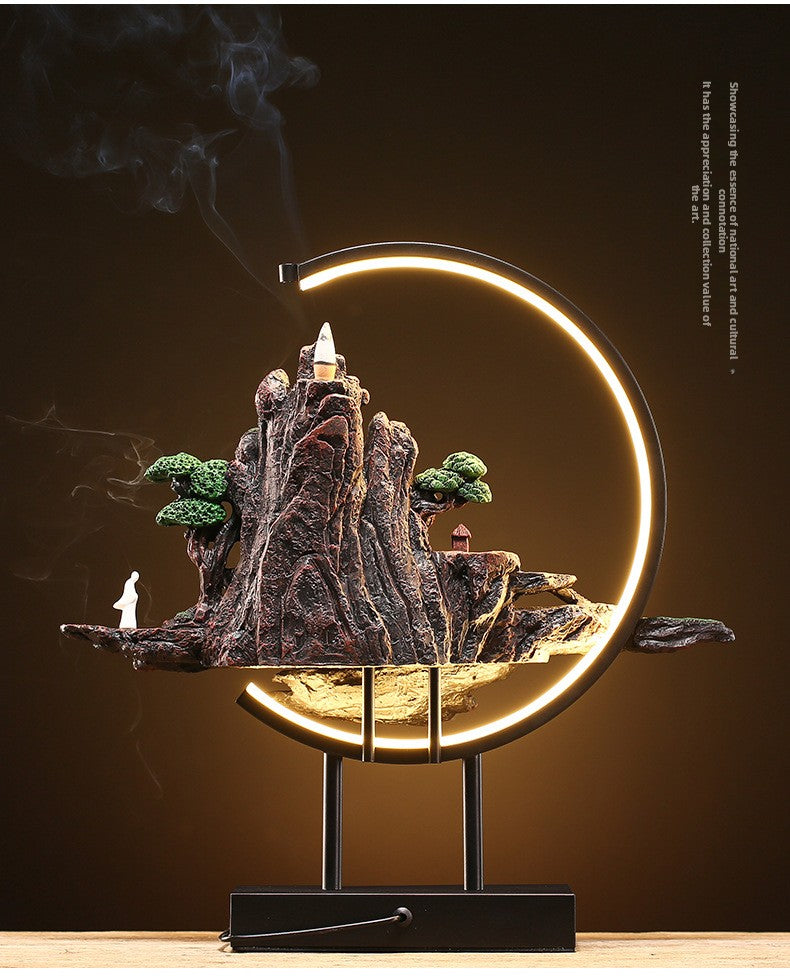 zensoullab Zen Style Chinese Mountain Water Backflow Incense Burner Lamp Ring Creative Home Sandalwood Agarwood Indoor Aromatherapy Ornament