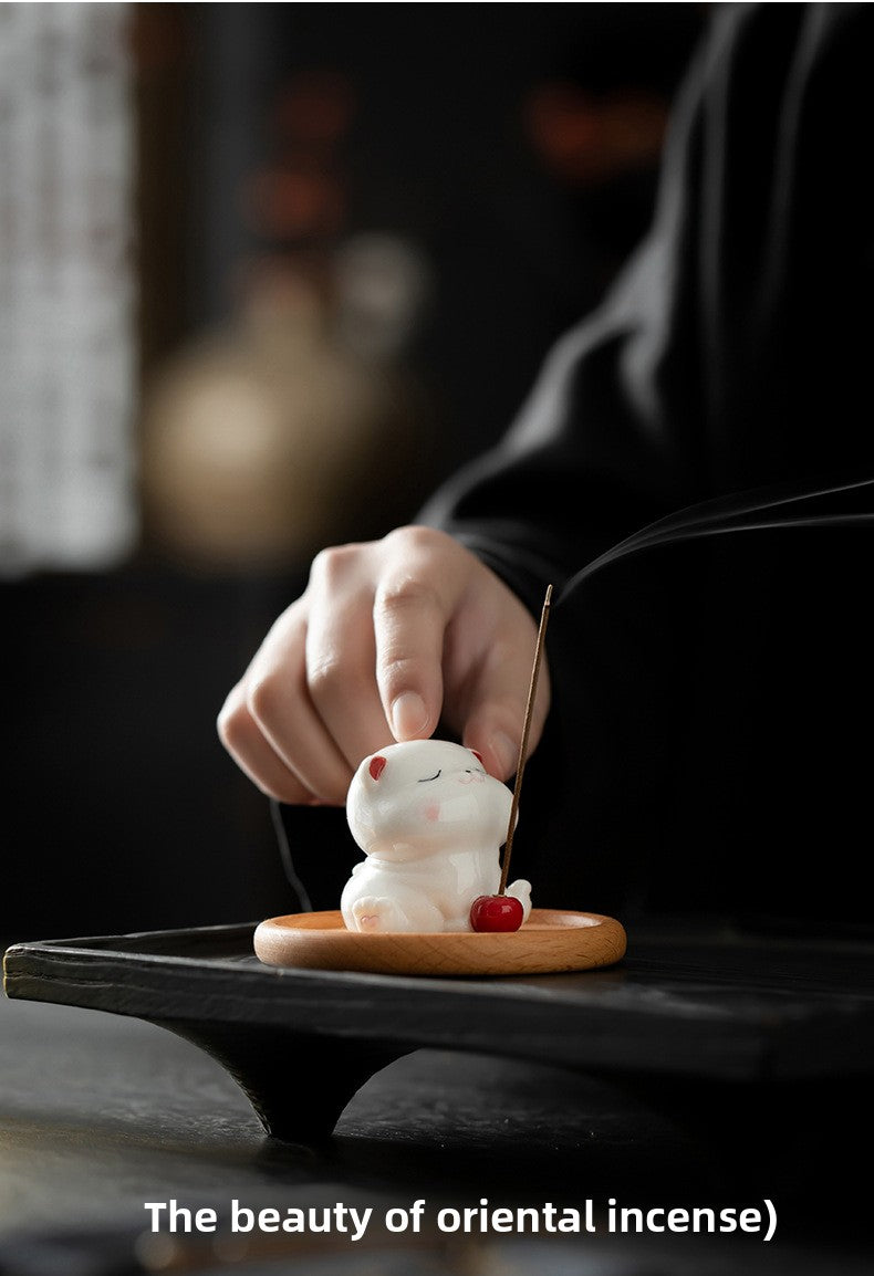 zensoullab Creative Ceramic Cute Little Cat Incense Holder Incense Tray Home Indoor Sandalwood Agarwood Incense Burner Incense Holder Ornament