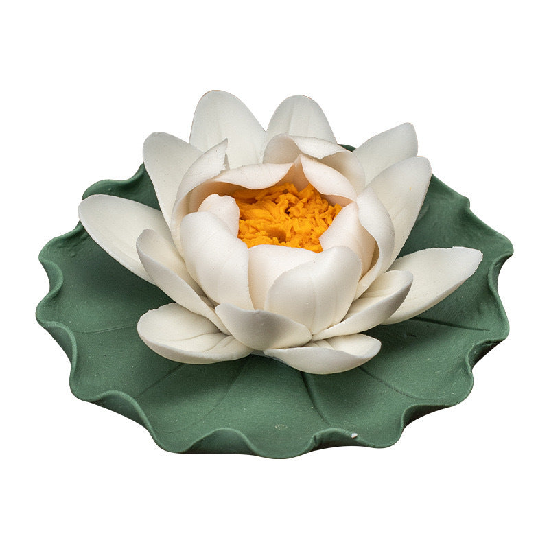 zensoullab Creative Ceramic Lotus Incense Holder Ornament Tea Pet Handmade Artificial Flower Home Small Incense Burner Incense Burner Agarwood Holder