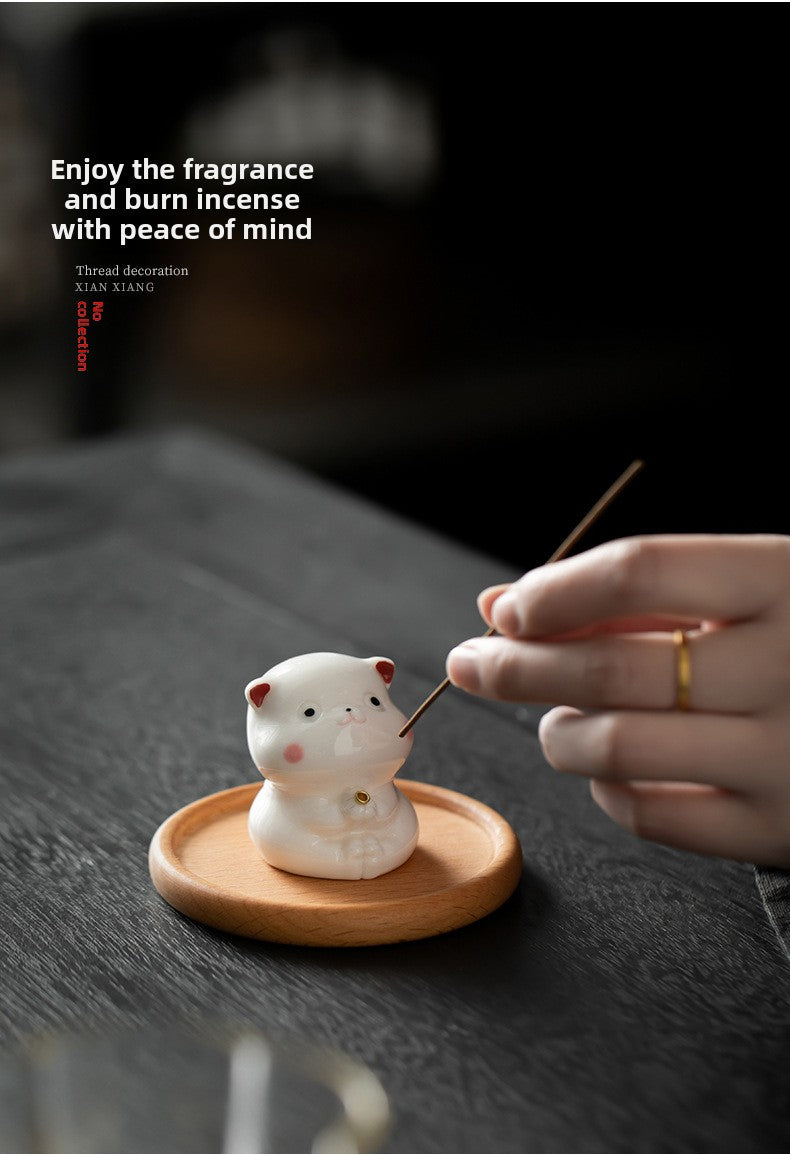 zensoullab Creative Ceramic Cute Little Cat Incense Holder Incense Tray Home Indoor Sandalwood Agarwood Incense Burner Incense Holder Ornament